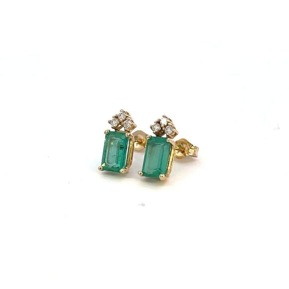 Natural Emerald Diamond Stud Earrings 14k Yellow Gold 1.59 TCW Certified 121167 - Picture 9 of 12